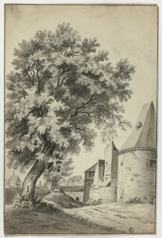 Walled Village and Tall Tree Wall Art by Unknown - High-Resolution Digital Print
