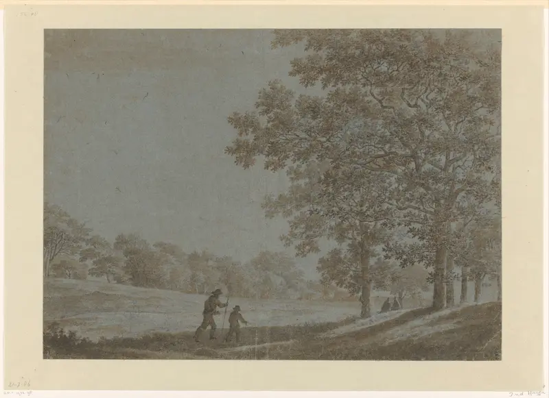 Wandelaars op een weg langs hoge bomen Wall Art by Joris van der Haagen - High-Resolution Digital Print