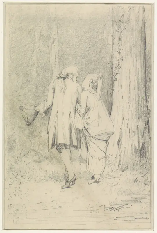 Wandelend paar in bos Wall Art by Auguste Serrure - High-Resolution Digital Print
