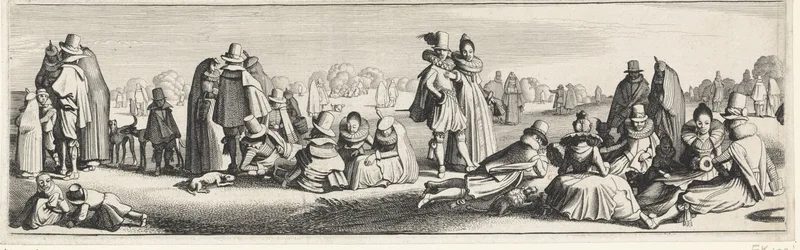Wandelende en zittende elegante paren Wall Art by Jan van de Velde, II - High-Resolution Digital Print