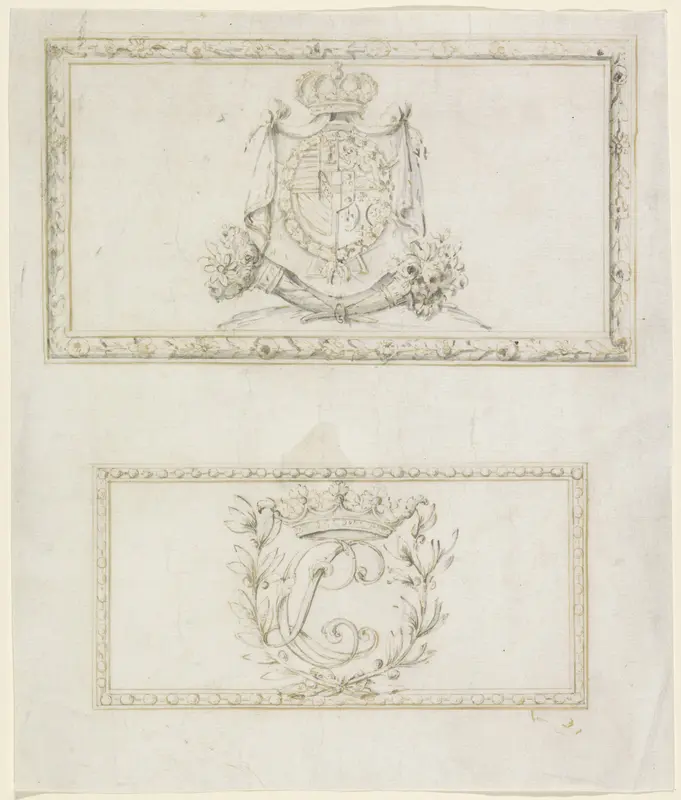 Wapen en monogram van een kind van keizer Frans I en Maria Theresia van Oostenrijk Wall Art by anonymous - High-Resolution Digital Print