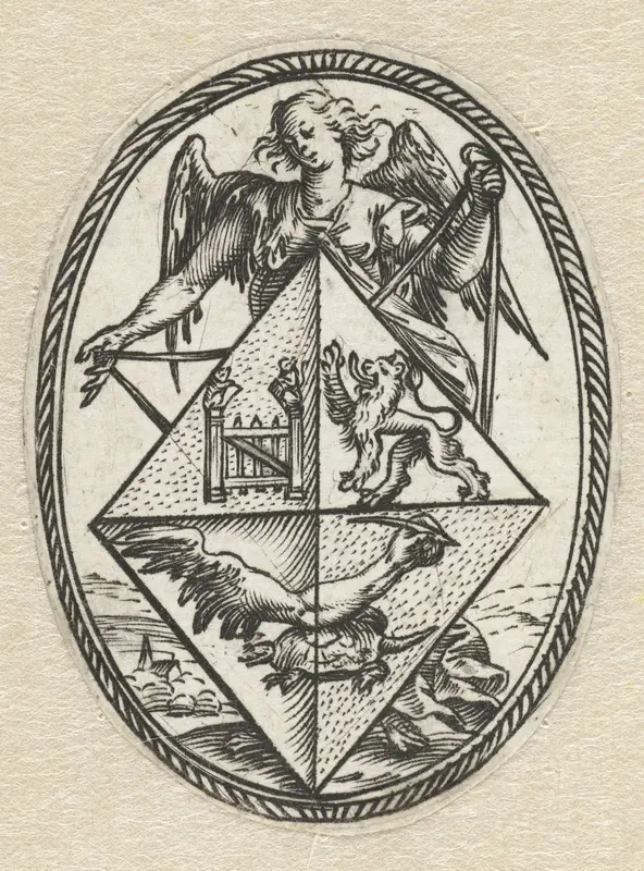 Wapen, vastgehouden door een engel Wall Art by Hendrick Goltzius - High-Resolution Digital Print