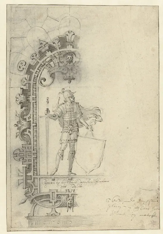 Wapenschilddrager in een cartouche Wall Art by Dirck Pietersz. Crabeth - High-Resolution Digital Print
