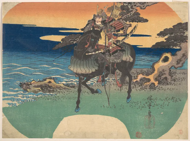 Warrior Riding Black Horse along the Sea Shore