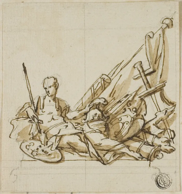 Warrior upon Sarcophagus Accompanied by Trophies: Unexecuted Design for the Monument to the First Duke of Marlborough Wall Art by John Michael Rysbrack - High-Resolution Digital Print