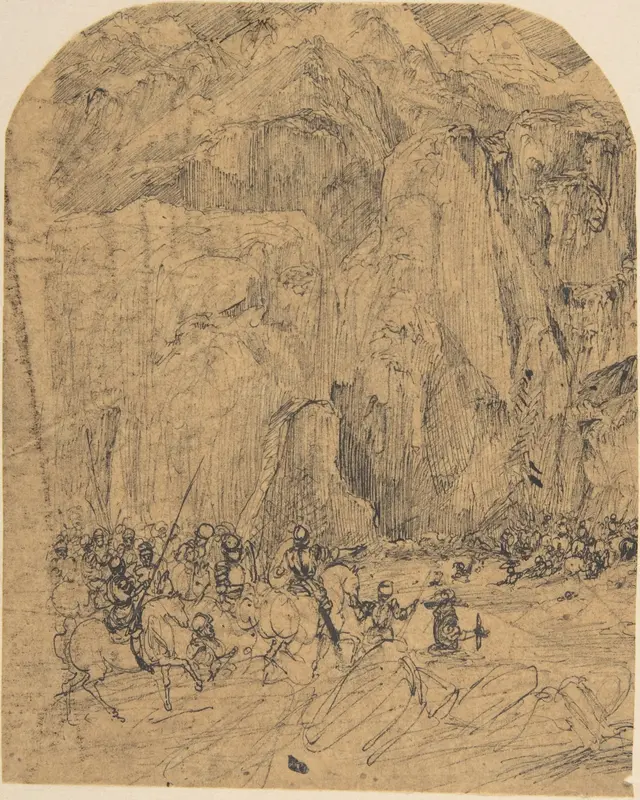 Warriors in a Mountain Pass Wall Art by Rodolphe Bresdin - High-Resolution Digital Print