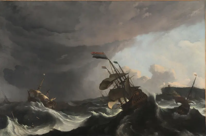 Warships in a Heavy Storm Wall Art by Ludolf Bakhuysen - High-Resolution Digital Print