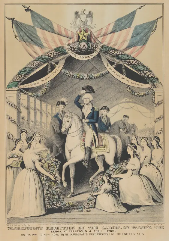 Washington's Reception by the Ladies on Passing the Bridge at Trenton, N.J., April 1789, on His Way to New York to be Inaugurated First President of the United States Wall Art by Nathaniel Currier - High-Resolution Digital Print