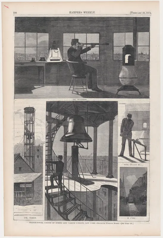 Watch-Tower, Corner of Spring and Varick Streets (from "Harper's Weekly," Vol. XVIII) Wall Art by Winslow Homer - High-Resolution Digital Print