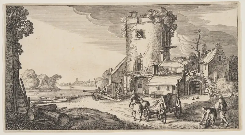 Watch-Tower Near a River, from Landscapes (Playsante Lantschappen)