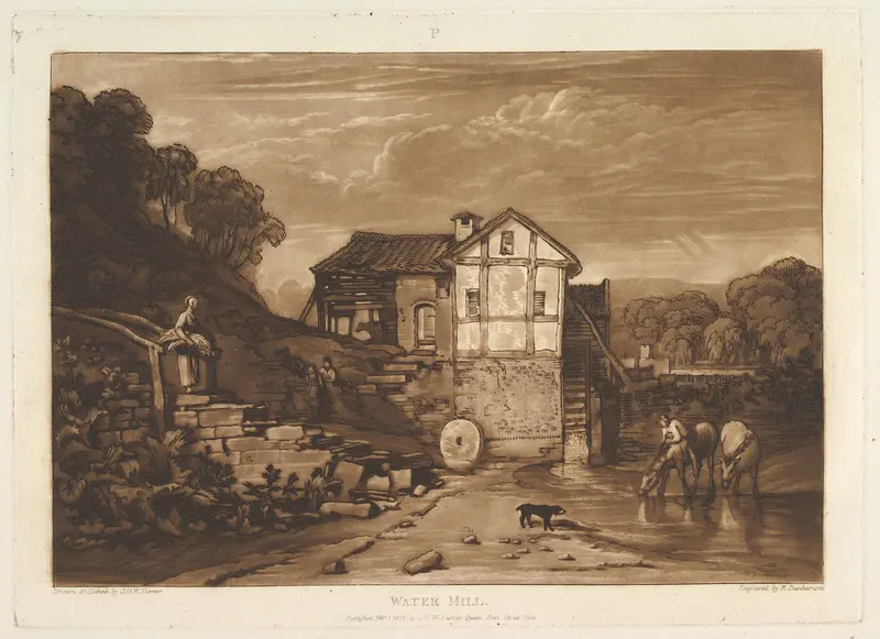 Water Mill, part VII, plate 37 from "Liber Studiorum" Wall Art by Joseph Mallord William Turner - High-Resolution Digital Print