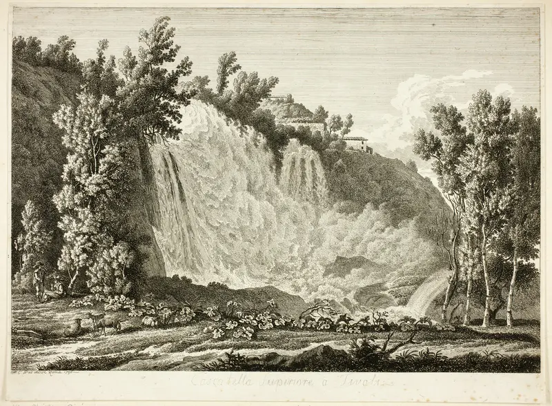 Waterfall Above Tivoli (Cascatella Superiore a Tivoli), from the series Picturesque Views of Italy (Malerisch radirte Prospekte aus Italien)