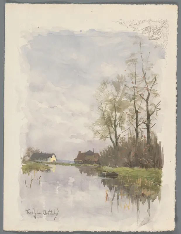 Waterlandschap met twee huizen Wall Art by Unknown - High-Resolution Digital Print