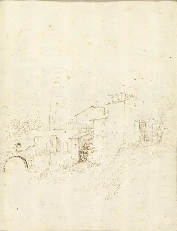 Watermill with Figures on an Arched Bridge