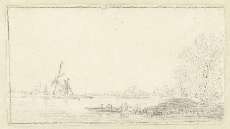 Waterrijk landschap met molen Wall Art by Unknown - High-Resolution Digital Print