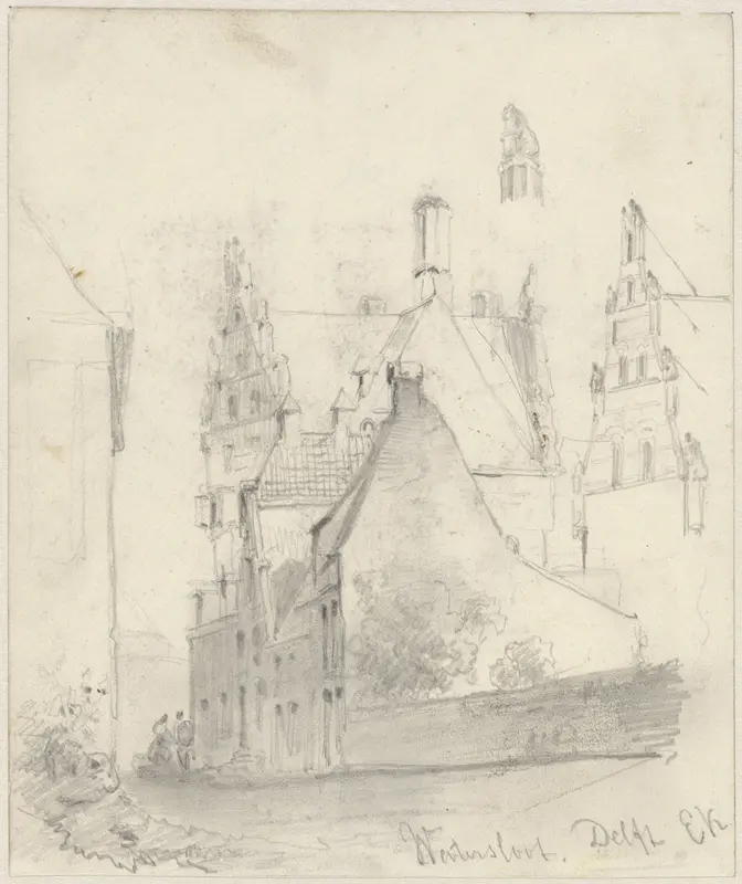 Watersloot te Delft met enkele huizen Wall Art by Everhardus Koster - High-Resolution Digital Print