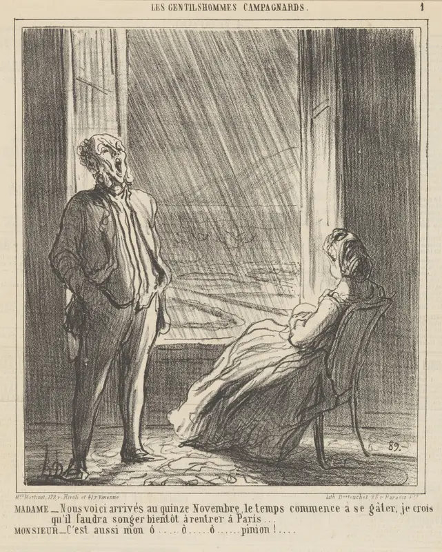 We are approaching mid-November when the weather starts getting nasty, from 'The countryside gentlemen,' published in Le Charivari, November 28, 1864 Wall Art by Honoré Daumier - High-Resolution Digital Print