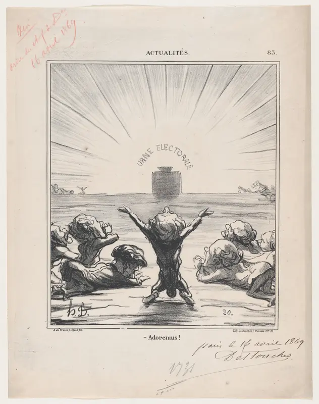 We worship you, beloved voter, from 'News of the day,' published in Le Charivari, May 5, 1869 Wall Art by Honoré Daumier - High-Resolution Digital Print