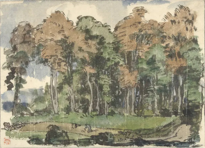 Weg aan een bosrand, met landlieden aan het werk Wall Art by Jules Chadel - High-Resolution Digital Print