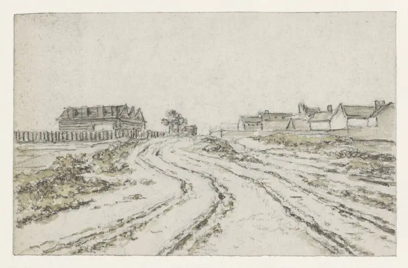 Weg met diepe karresporen, in het verschiet links en rechts huizen Wall Art by Georges Michel - High-Resolution Digital Print