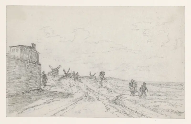 Weg op de Butte met molens in het verschiet Wall Art by Georges Michel - High-Resolution Digital Print