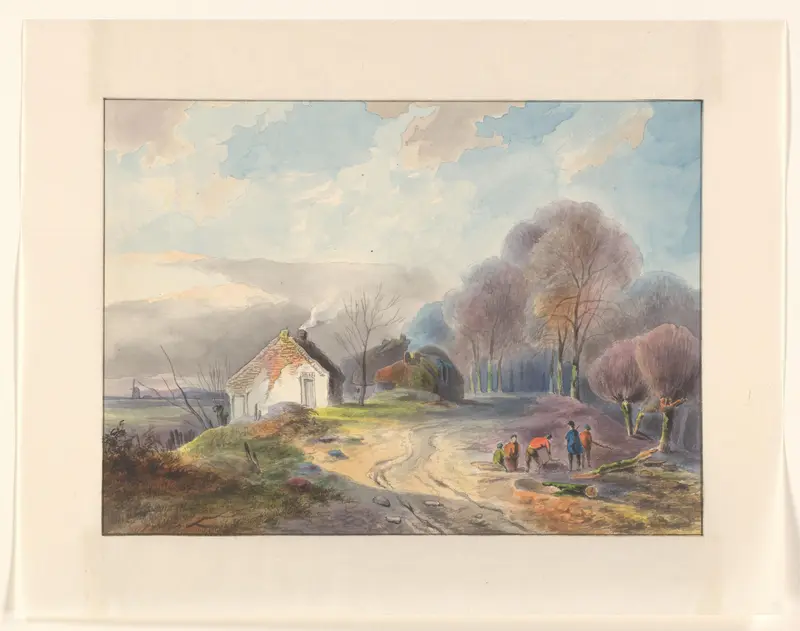 Weg over een dijk met bomen en huizen Wall Art by Johannes van Reijn - High-Resolution Digital Print