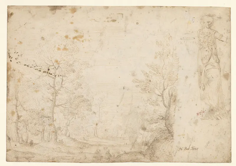 Weide en een standbeeld Wall Art by Hans Bol - High-Resolution Digital Print