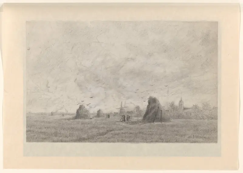 Weidelandschap met enkele hooibergen Wall Art by Théophile de Bock - High-Resolution Digital Print
