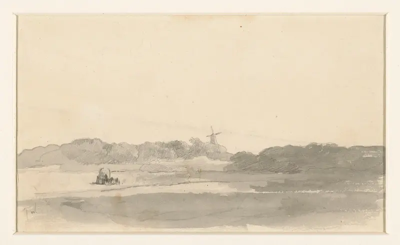 Weidelandschap met hooiwagen en windmolen Wall Art by Unknown - High-Resolution Digital Print