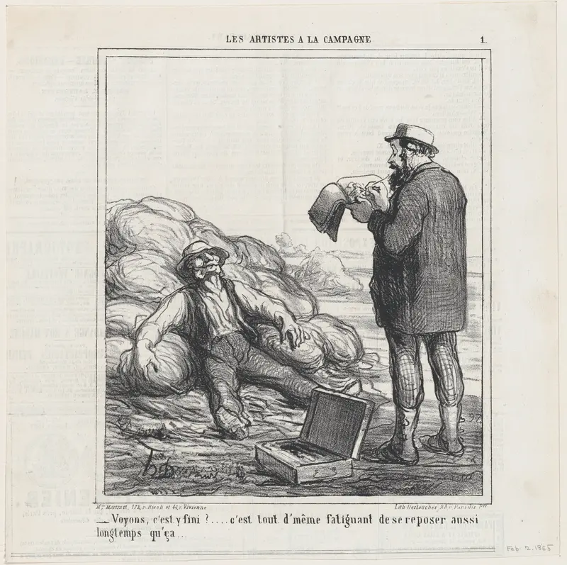 Well, are you finally finished?... after all, it's tiring to relax for such a long time, from 'The countryside artists,' published in Le Charivari, February 2, 1865 Wall Art by Honoré Daumier - High-Resolution Digital Print