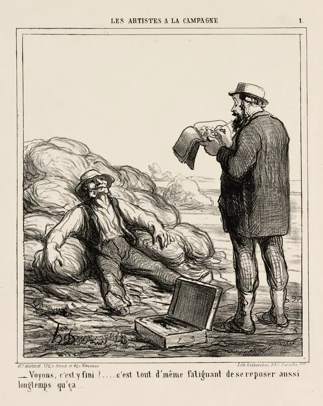 “- Well, are you finally finished?... after all it's tiring to relax for such a long time,” plate 1 from Les Artistes A La Campagne