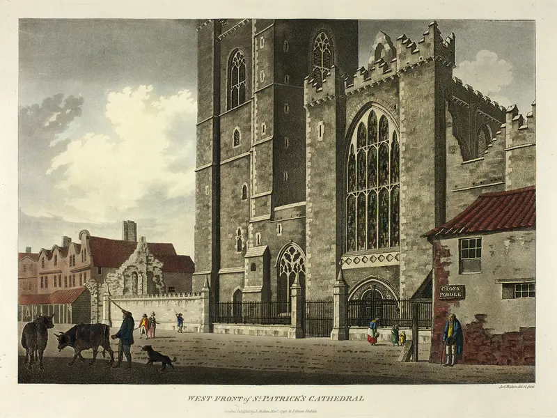 West Front of St. Patrick's Cathedral Wall Art by James Malton - High-Resolution Digital Print