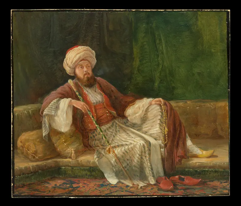 Western Gentleman in Oriental Costume Wall Art by British Painter - High-Resolution Digital Print