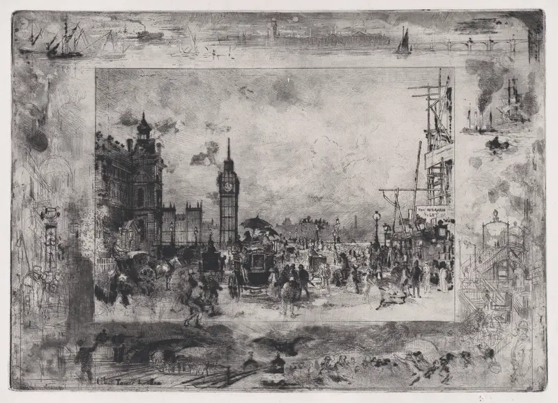 Westminster Bridge, or Westminster Clock Tower Wall Art by Félix-Hilaire Buhot - High-Resolution Digital Print