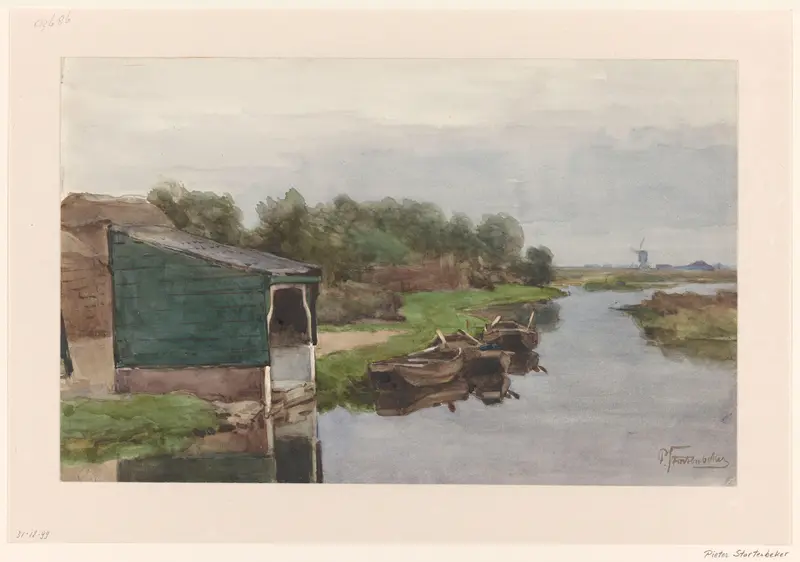 Wetering met enkele bootjes Wall Art by Pieter Stortenbeker - High-Resolution Digital Print