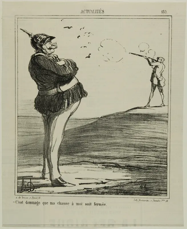 “-What a shame that I am not allowed go hunting,” plate 180 from Actualitiés