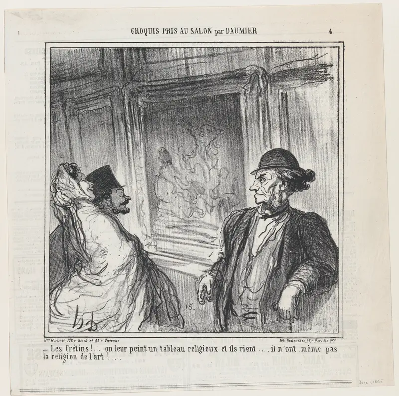 What idiots! You paint a religious picture for them and they laugh.... they don't even have a devotion to art!..., from 'Sketches from the Salon,' published in Le Charivari, June 1, 1865 Wall Art by Honoré Daumier - High-Resolution Digital Print
