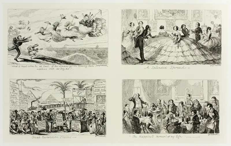 What It Must Come To, At Last, if the Ladies Go On Blowing Themselves Out as They Do! from George Cruikshank's Steel Etchings to The Comic Almanacks: 1835-1853 (top left) Wall Art by George Cruikshank - High-Resolution Digital Print