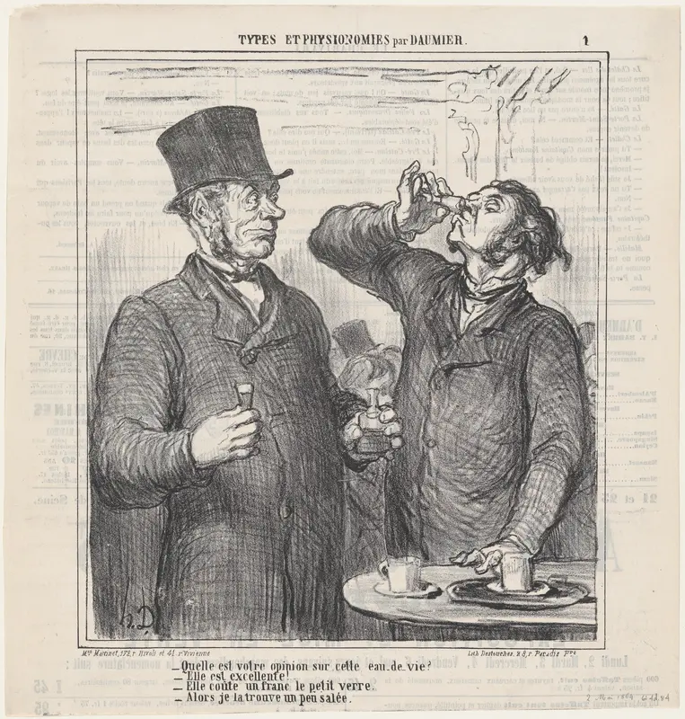 What's your opinion of this brandy?, from 'Types and features,' published in Le Charivari, May 2, 1864 Wall Art by Honoré Daumier - High-Resolution Digital Print