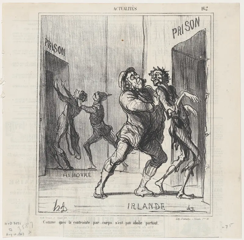 Which proves that physical imprisonment is not abolished everywhere, from 'News of the day,' published in Le Charivari, August 10, 1867 Wall Art by Honoré Daumier - High-Resolution Digital Print