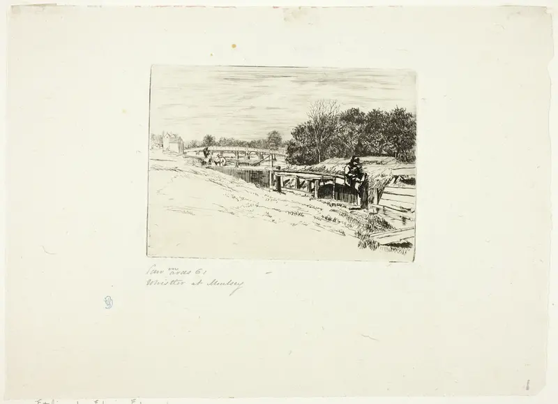 Whistler Sketching at Moulsey Lock Wall Art by Edwin Edwards - High-Resolution Digital Print