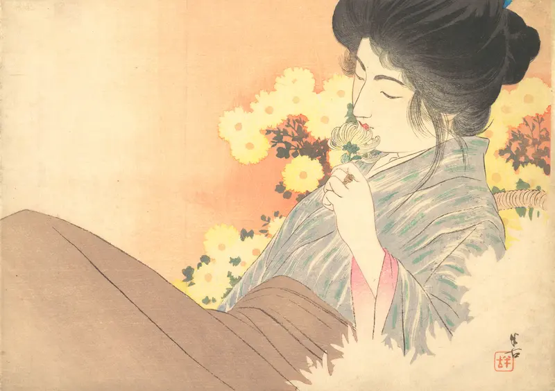 White Chrysanthemums (kiku no kaori Wall Art by Kajita Hanko - High-Resolution Digital Print