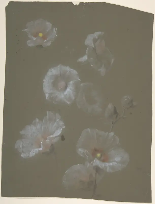 White Hollyhocks Wall Art by Antoine Berjon - High-Resolution Digital Print