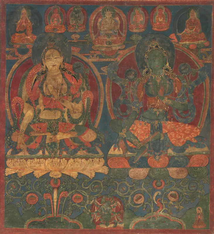 White Tara and Green Tara Wall Art by Unknown - High-Resolution Digital Print