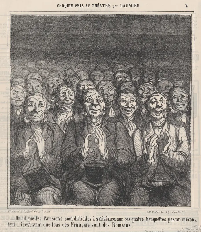 Who says, Parisians are never satisfied!, from 'Theater sketches,' published in Le Charivari, February 13, 1864 Wall Art by Honoré Daumier - High-Resolution Digital Print