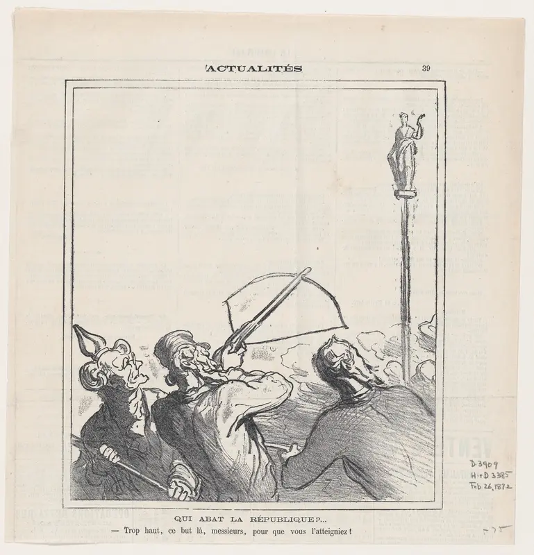 Who will shoot down the Republic? –Gentlemen, this mark is too high for you to be able to reach it!, from 'News of the day,' published in Le Charivari, February 26, 1872 Wall Art by Honoré Daumier - High-Resolution Digital Print