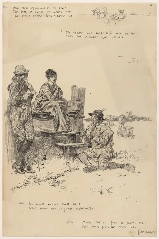 Why then begin..., illustration to "A Bucolick or Discourse of Neatherds" Wall Art by Edwin Austin Abbey - High-Resolution Digital Print