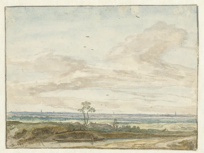 Wijd landschap met een weg langs een vaart Wall Art by Unknown - High-Resolution Digital Print