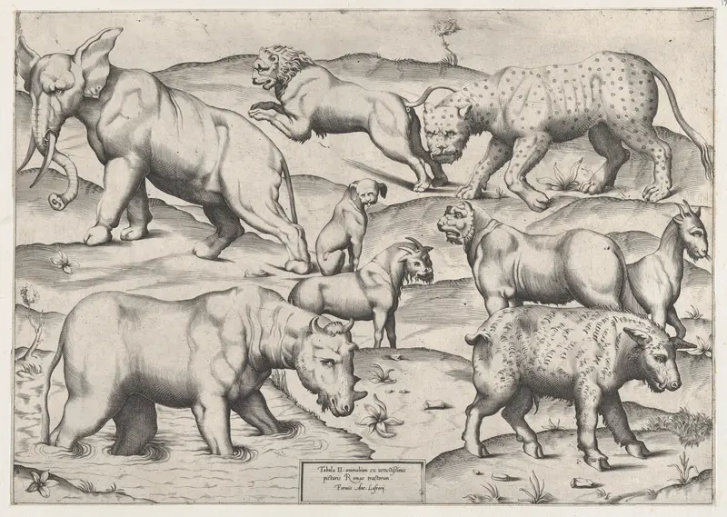 Wild Animals, from antique wall paintings, plate 2, from "Speculum Romanae Magnificentiae" Wall Art by Anonymous - High-Resolution Digital Print