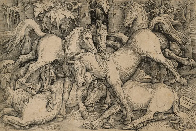 Wild Horses Fighting Wall Art by Hans Baldung Grien - High-Resolution Digital Print